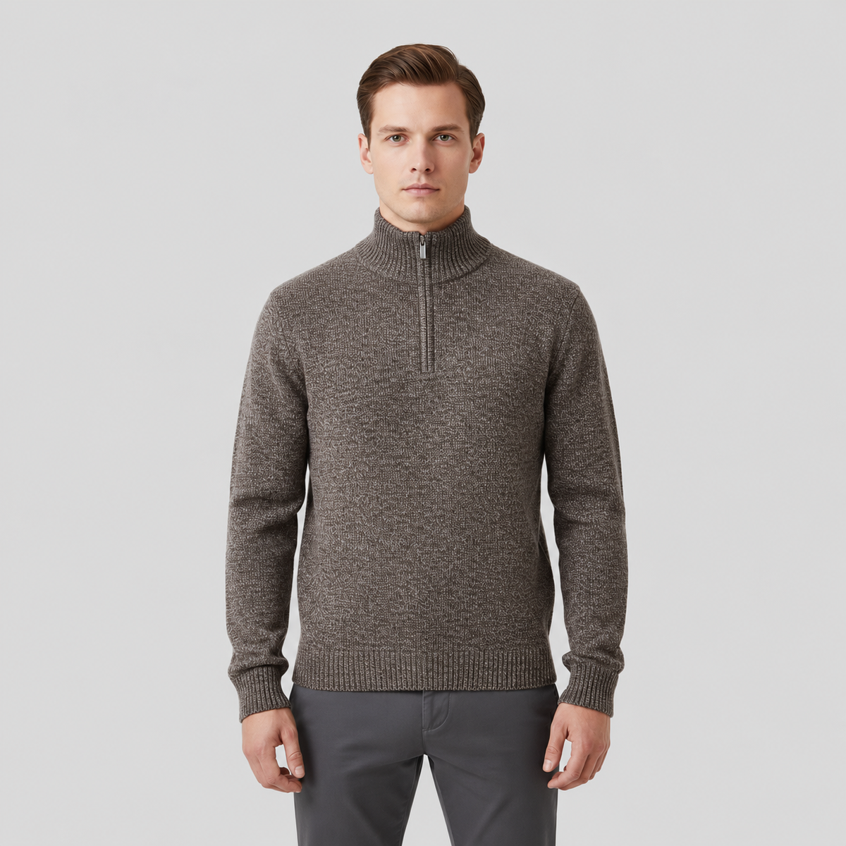 Half-Zip Pullover Herren - Fleecefutter & Stehkragen - Dicker Strick