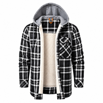 Flanelljacke Herren mit Kapuze - Winddicht - Sherpa-gefüttert & Kariert