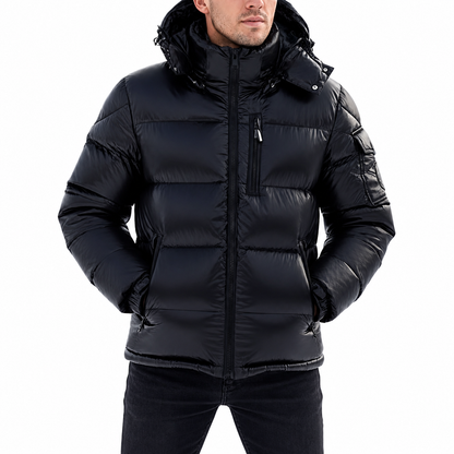 Daunenjacke Herren - 80 % Entendaune - Abnehmbare Kapuze & Glanz