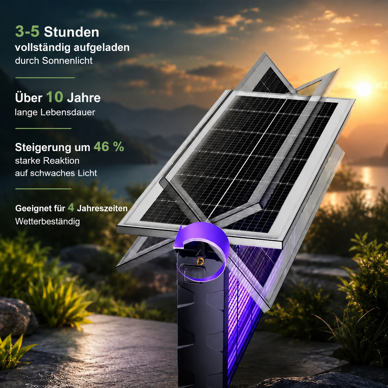 Solar Mückenlampe XXL - Drei UV-Röhren - Innen Außen Dualer Lademodus