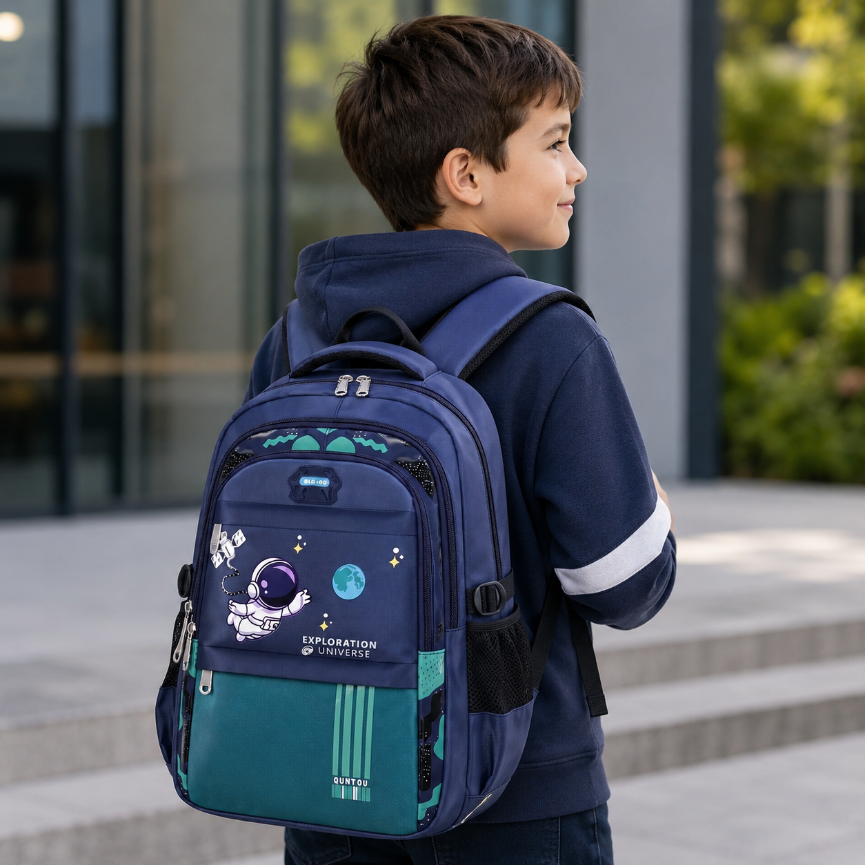 Schulrucksack für Jungen - Astronauten-Motiv - 3 Fächer