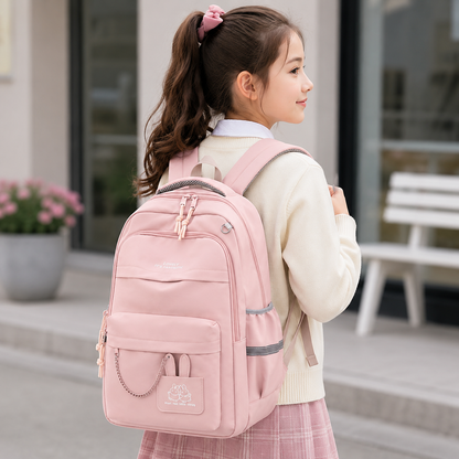 Schulrucksack für Mädchen - Trolleyband - viele Taschen