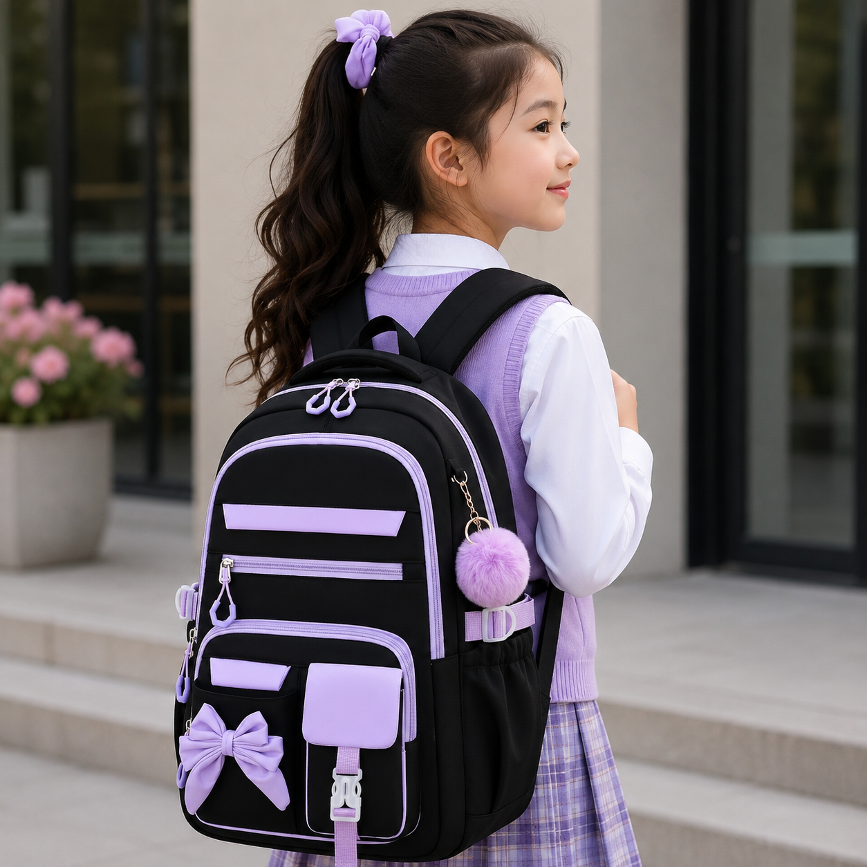 Schulrucksack für Mädchen - mit Schleife - für Laptop 15,6"