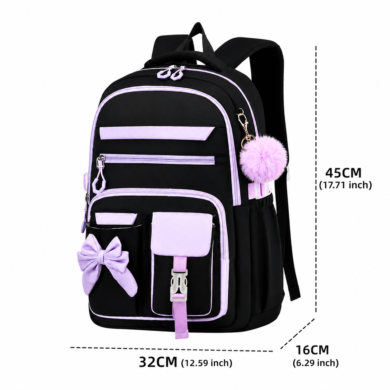 Schulrucksack für Mädchen - mit Schleife - für Laptop 15,6"
