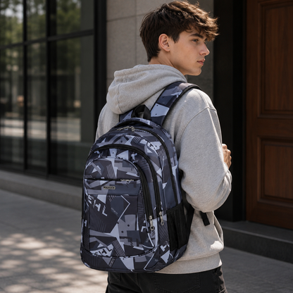 Schulrucksack für Laptop 17" - geometrisches Muster - 3 Fächer