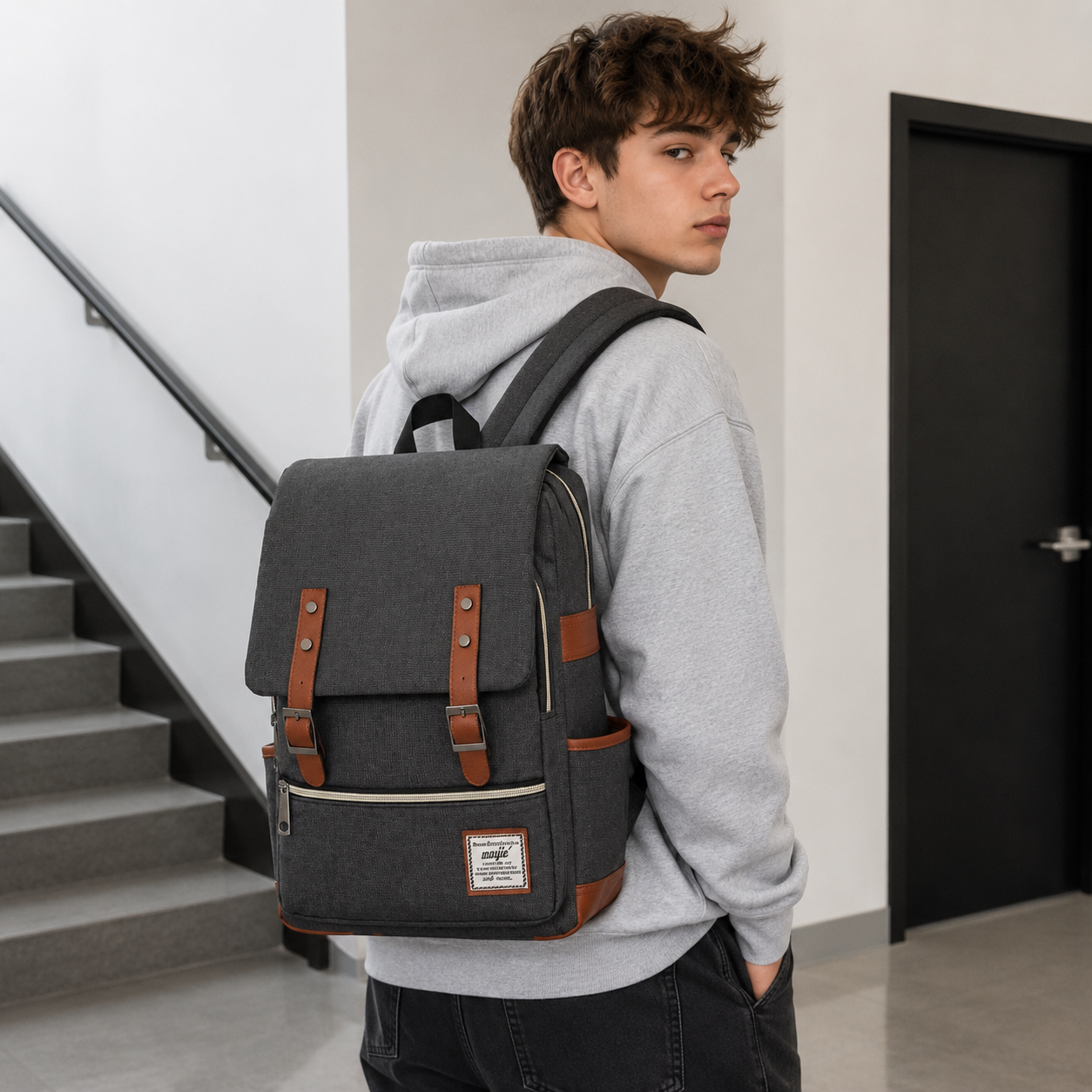 Schulrucksack für Jugendliche - mit USB-Anschluss - Trolleyband