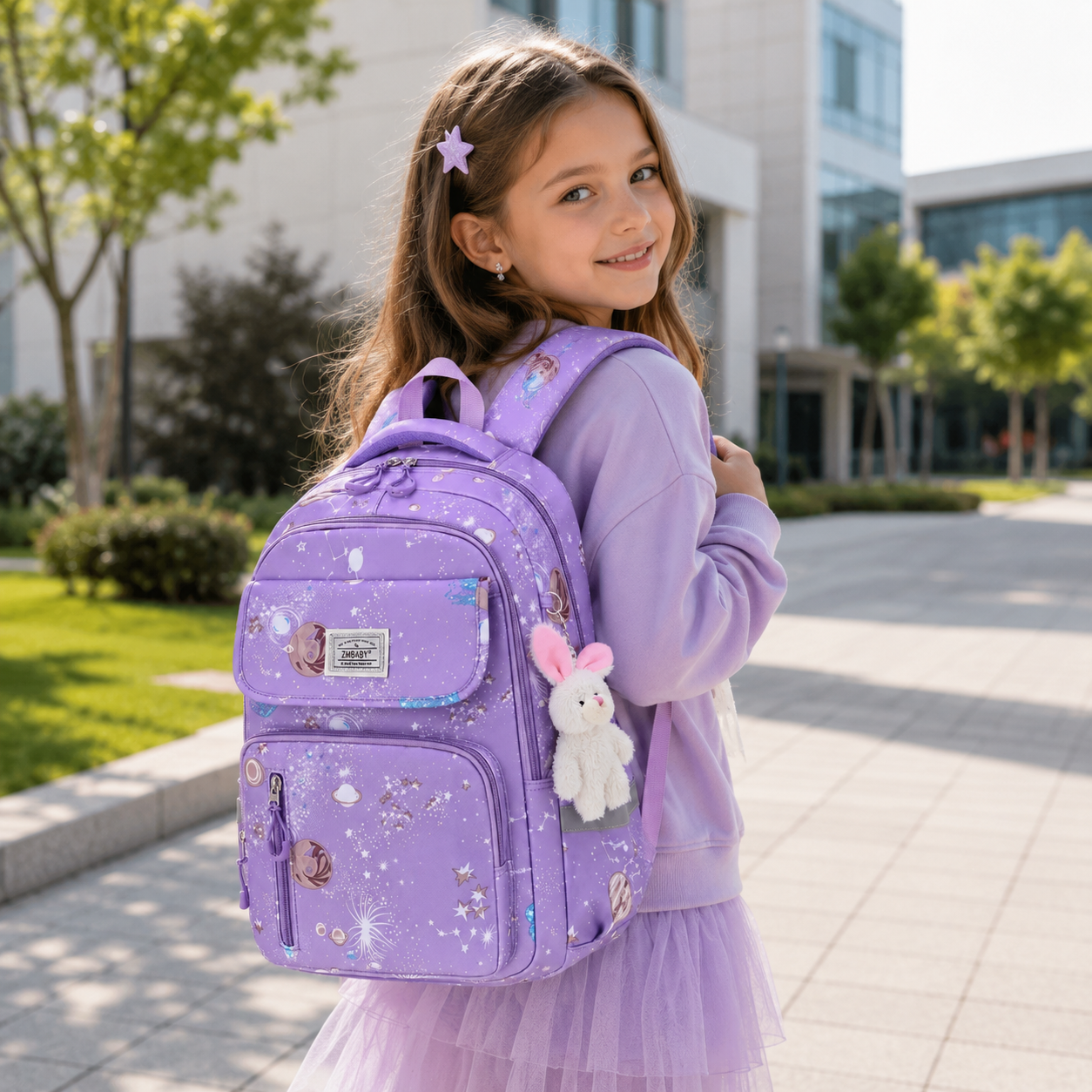 Schulrucksack für Schulkinder - Weltraum-Muster - Reflektorstreifen