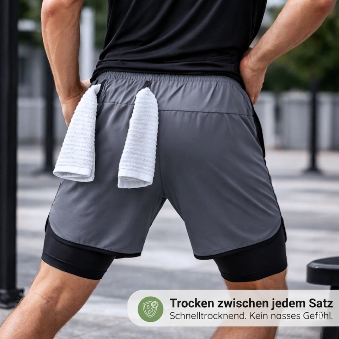 2-in-1 Herren Trainingsshorts – Integrierte Kompressions-Innenhose
