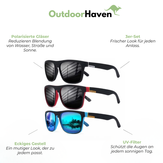 Polarisierte Sonnenbrille 3er-Set - Eckige Fassung - UV-Filter