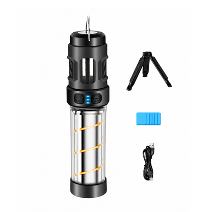 LED-Campinglampe mit Mückenschutz – 5 Lichtmodi – USB-Aufladbar mit Stativ