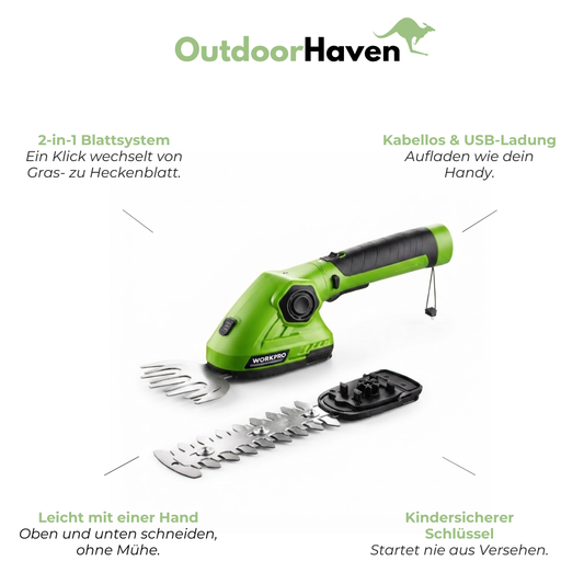Akku Grasschere - 2-in-1 Heckenschere - Aufladbar