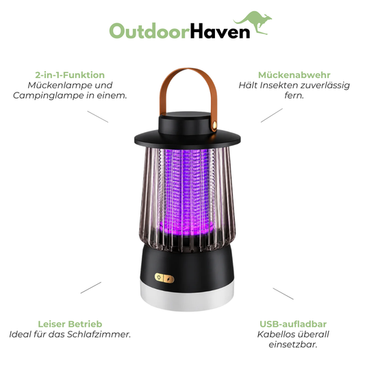 Mückenlampe & Campinglampe 2-in-1 – Leiser Mückenfänger für Terrasse & Camping