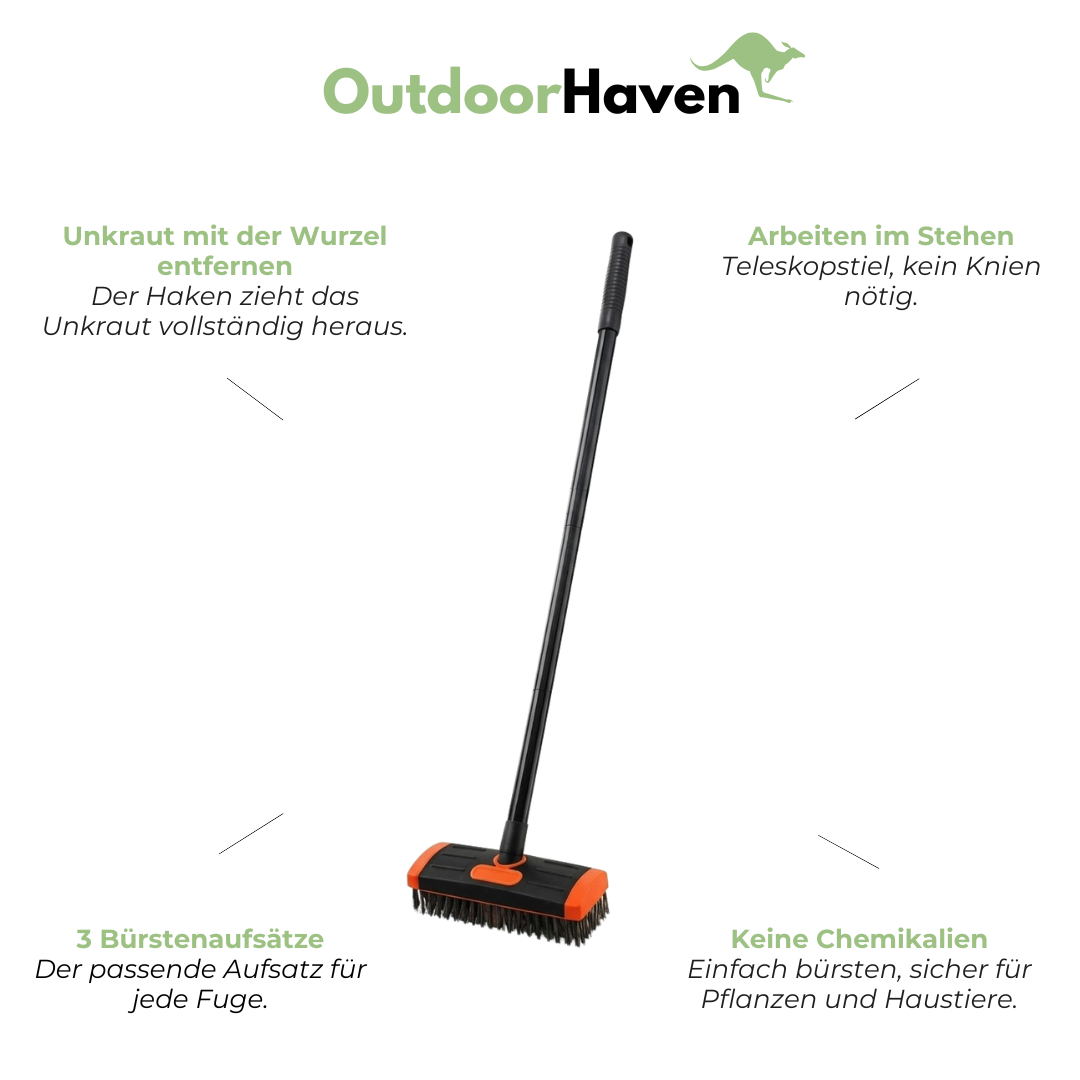 Fugenbürste mit Teleskopstiel - 3-in-1 Fugenreiniger - Unkrautbürste