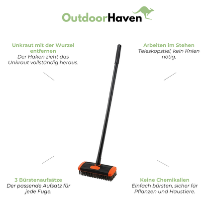Fugenbürste mit Teleskopstiel - 3-in-1 Fugenreiniger - Unkrautbürste
