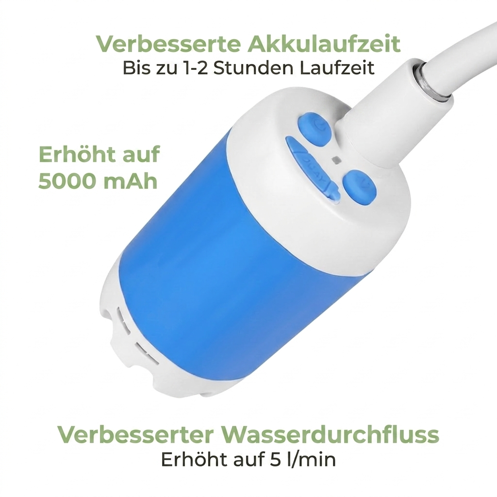 Tragbare Campingdusche mit 5000-mAh-Pumpe – Wiederaufladbar – Komplettset