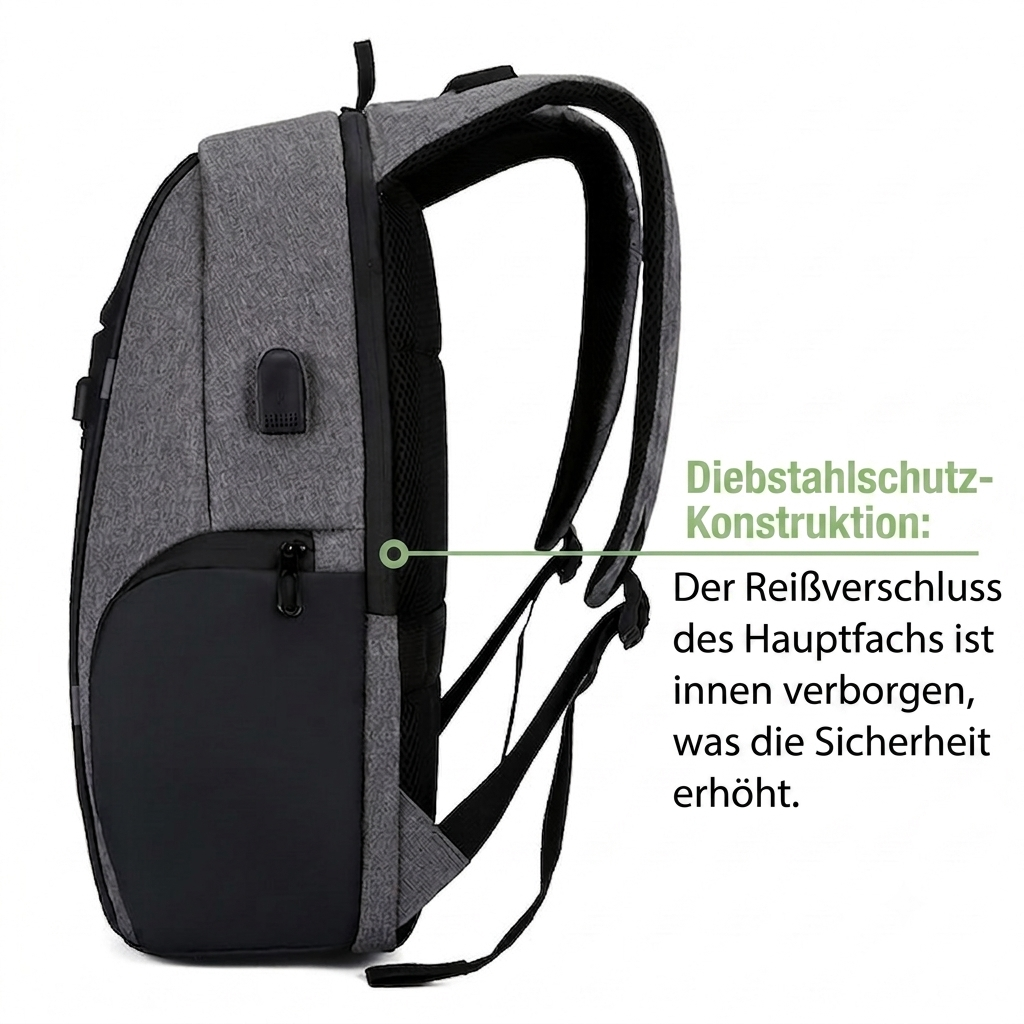 Schulrucksack für Laptop 15,6" - mit USB-Anschluss - diebstahlsicher