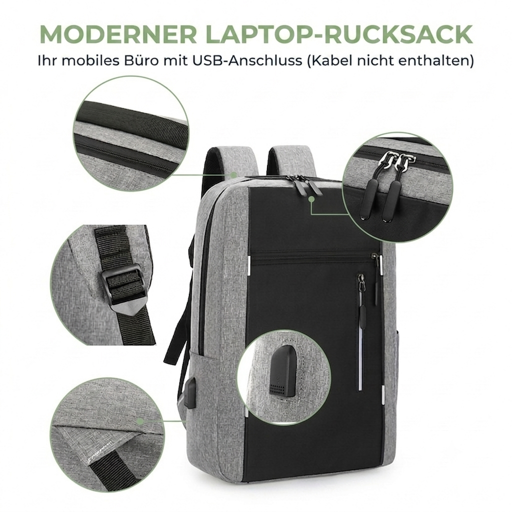 Schulrucksack Herren - 3in1-Set - mit USB-Anschluss