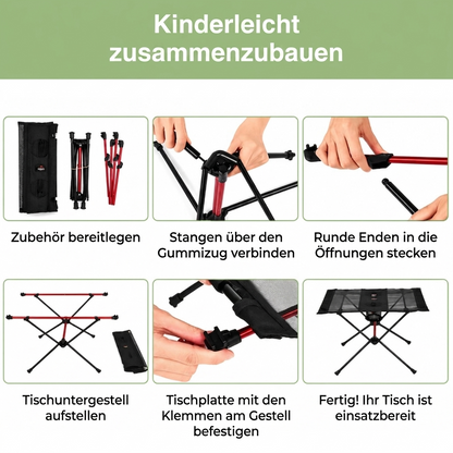 Leichter Campingtisch aus Aluminium – Tragbar – Mit Getränkehaltern
