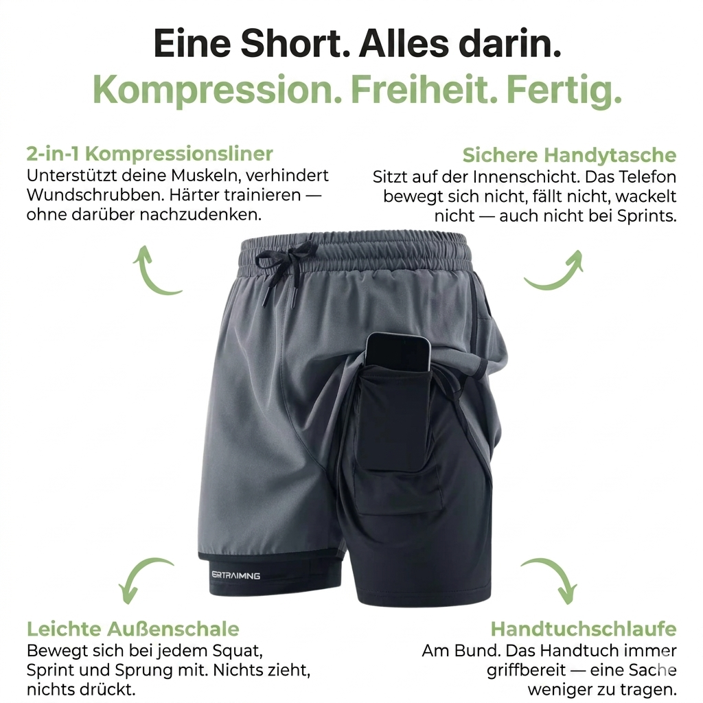 2-in-1 Herren Trainingsshorts – Integrierte Kompressions-Innenhose