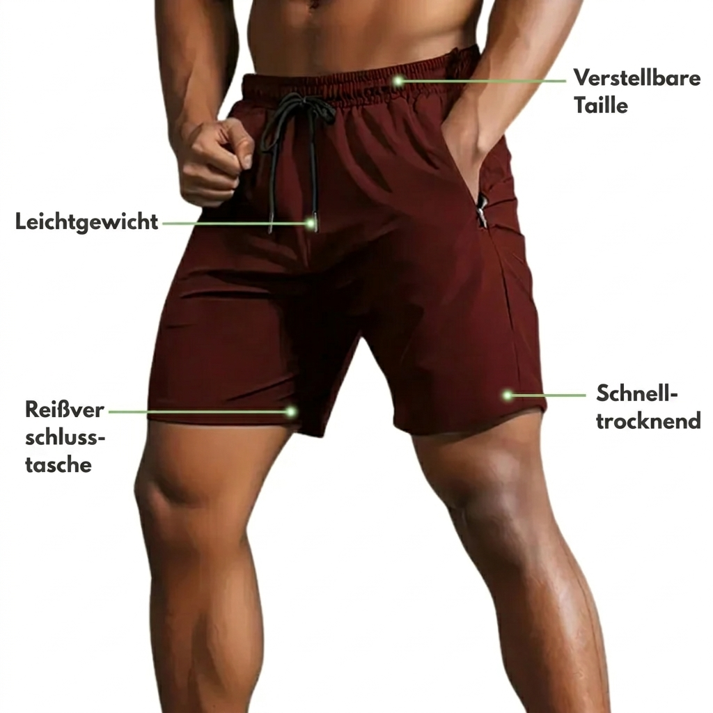 Herren Sportshorts – Reißverschlusstaschen – Atmungsaktiv