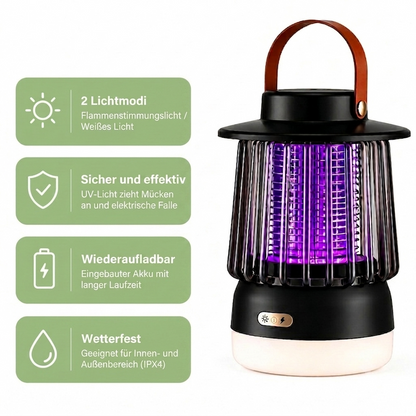 Mückenlampe & Campinglampe 2-in-1 – Leiser Mückenfänger für Terrasse & Camping