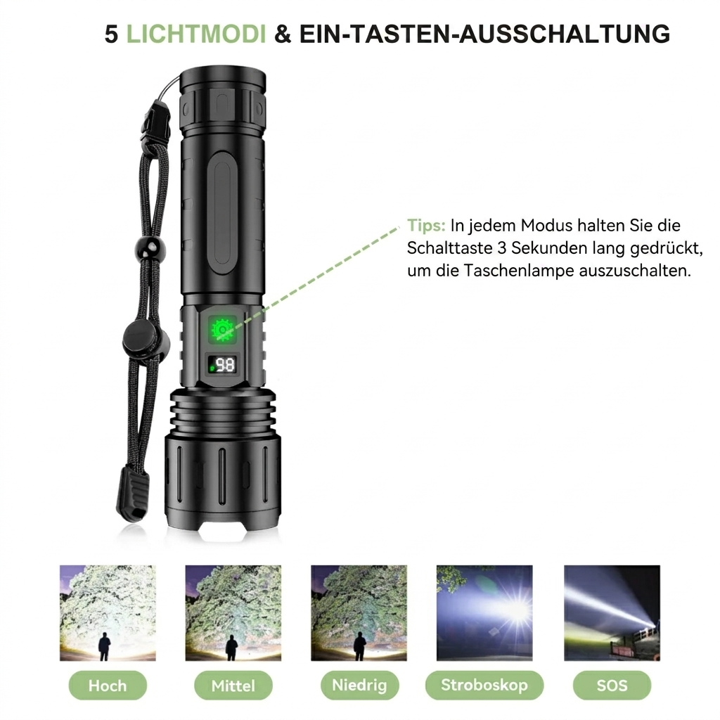 #1 Taschenlampe Deutschland – Hellste LED – 10.000 Lumen