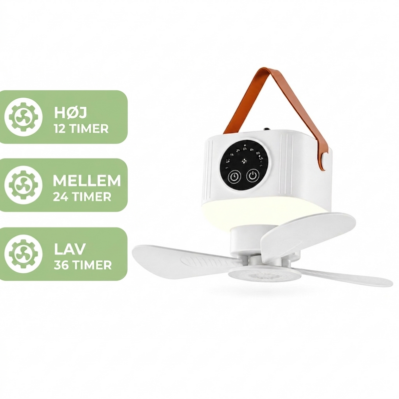 Camping-Ventilator mit LED-Lampe – USB-Aufladbar, Fernbedienung & 8-Stunden-Timer