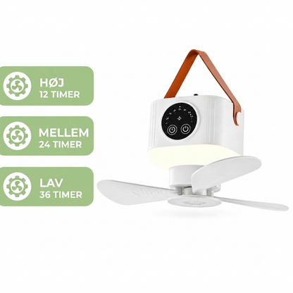 Camping-Ventilator mit LED-Lampe – USB-Aufladbar, Fernbedienung & 8-Stunden-Timer