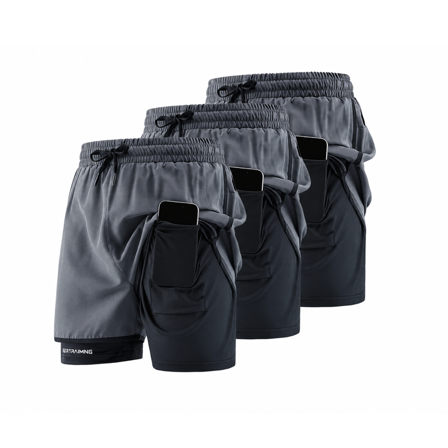 2-in-1 Herren Trainingsshorts 3er-Pack – Integrierte Kompressions-Innenhose