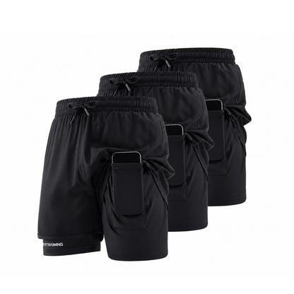 2-in-1 Herren Trainingsshorts 3er-Pack – Integrierte Kompressions-Innenhose