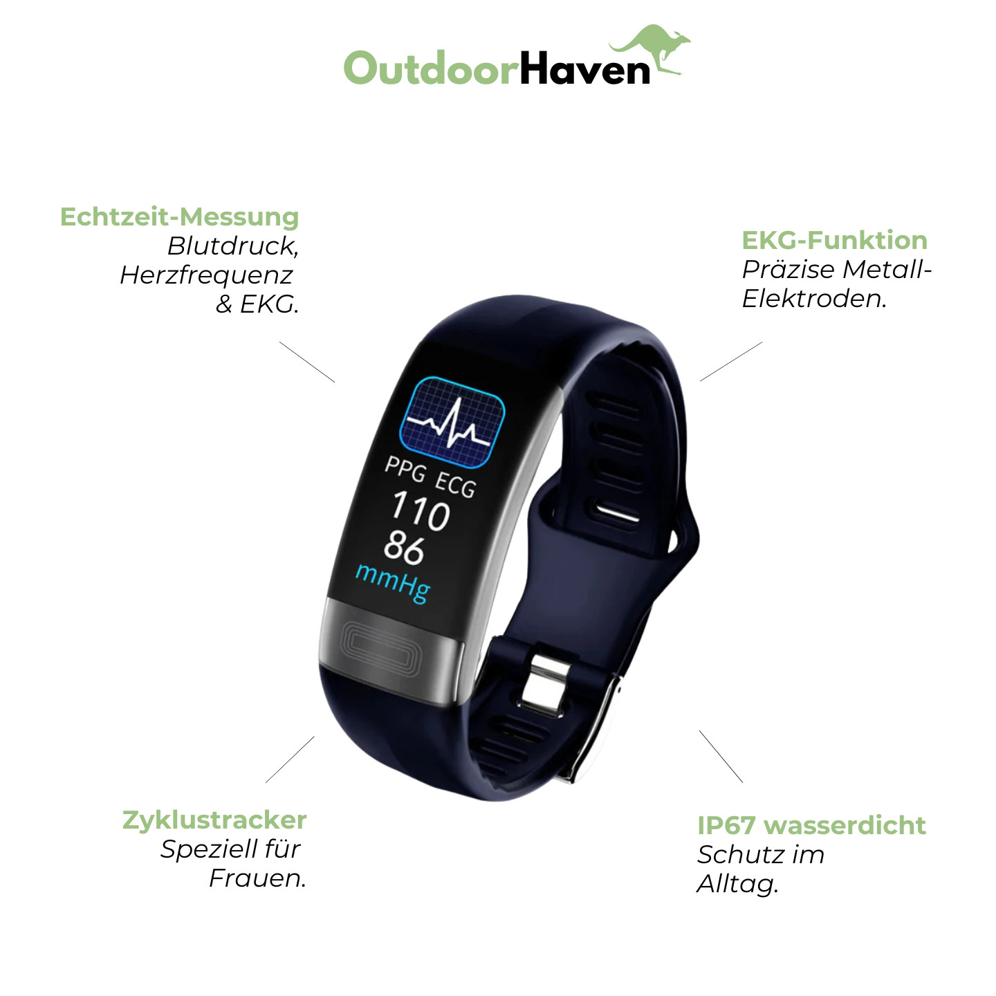 Smartwatch mit EKG, Blutdruck- & Schlaftracking – HealthBand