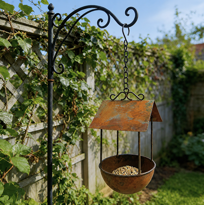 Vintage Vogeltränke zum Aufhängen – Rustikales Metall mit Dach für den Garten