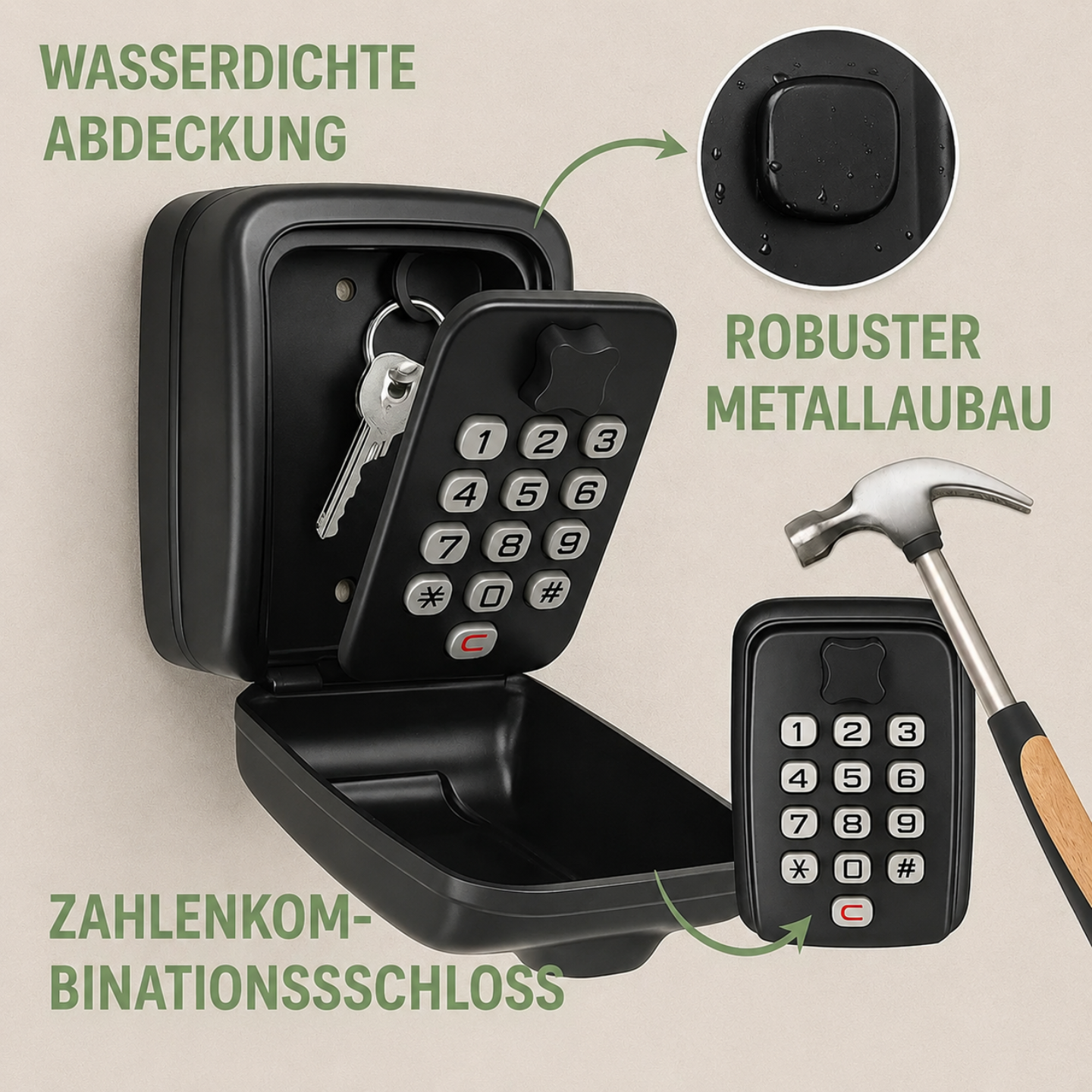 Schlüsselsafe mit Zahlencode – Wetterfest, Wandmontage, für Außen & Innen