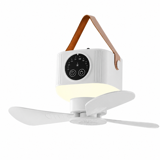 Camping-Ventilator mit LED-Lampe – USB-Aufladbar, Fernbedienung & 8-Stunden-Timer