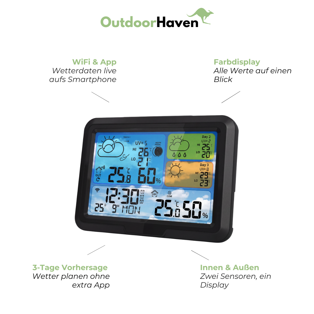 WLAN Wetterstation – Farbdisplay Innen Außen – Tuya App