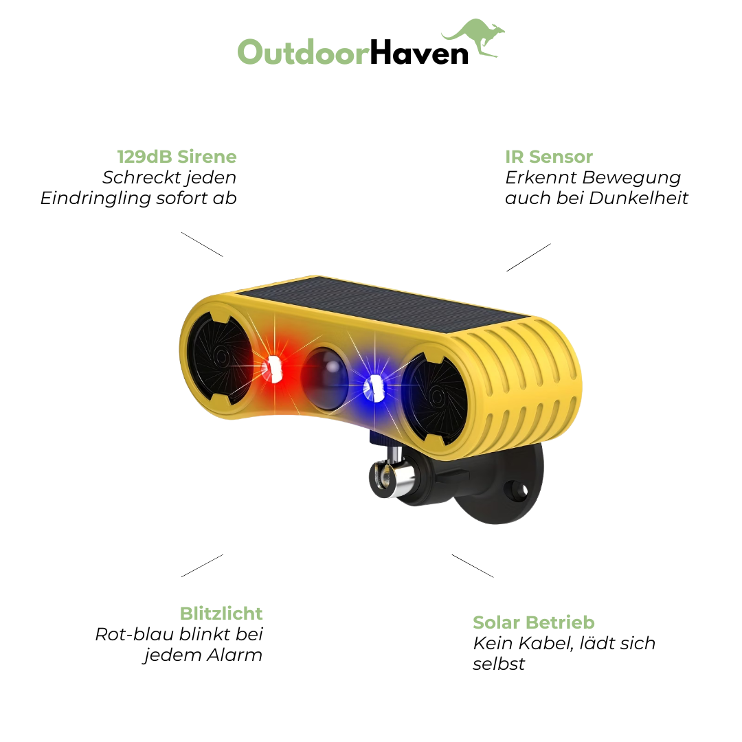 Solar Alarm Bewegungsmelder – 129dB Sirene – Blitzlicht