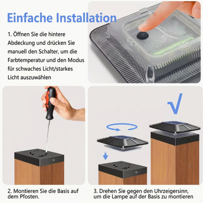 Solar Pfostenleuchte Set – LED Zaunlampe – Warm & Kaltweiß