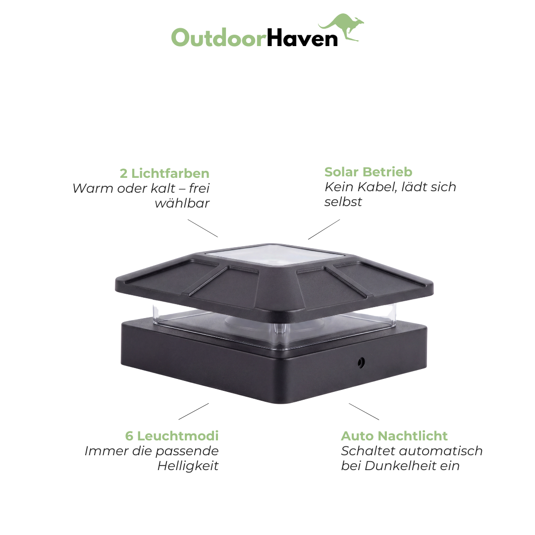 Solar Pfostenleuchte Set – LED Zaunlampe – Warm & Kaltweiß