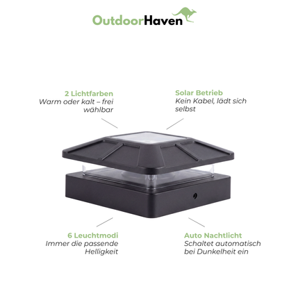 Solar Pfostenleuchte Set – LED Zaunlampe – Warm & Kaltweiß