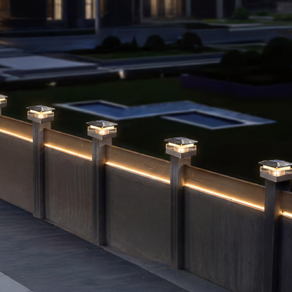 Solar Pfostenleuchte Set – LED Zaunlampe – Warm & Kaltweiß