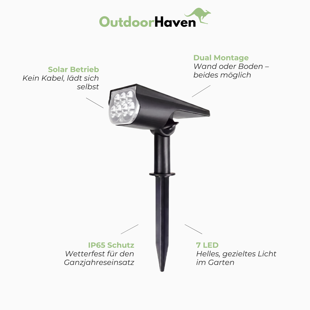 Solar Spotlight – LED Gartenleuchte – Wand & Boden