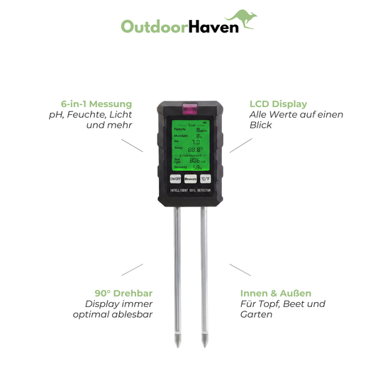 Bodentester 6-in-1 – pH Feuchte Temperatur – LCD