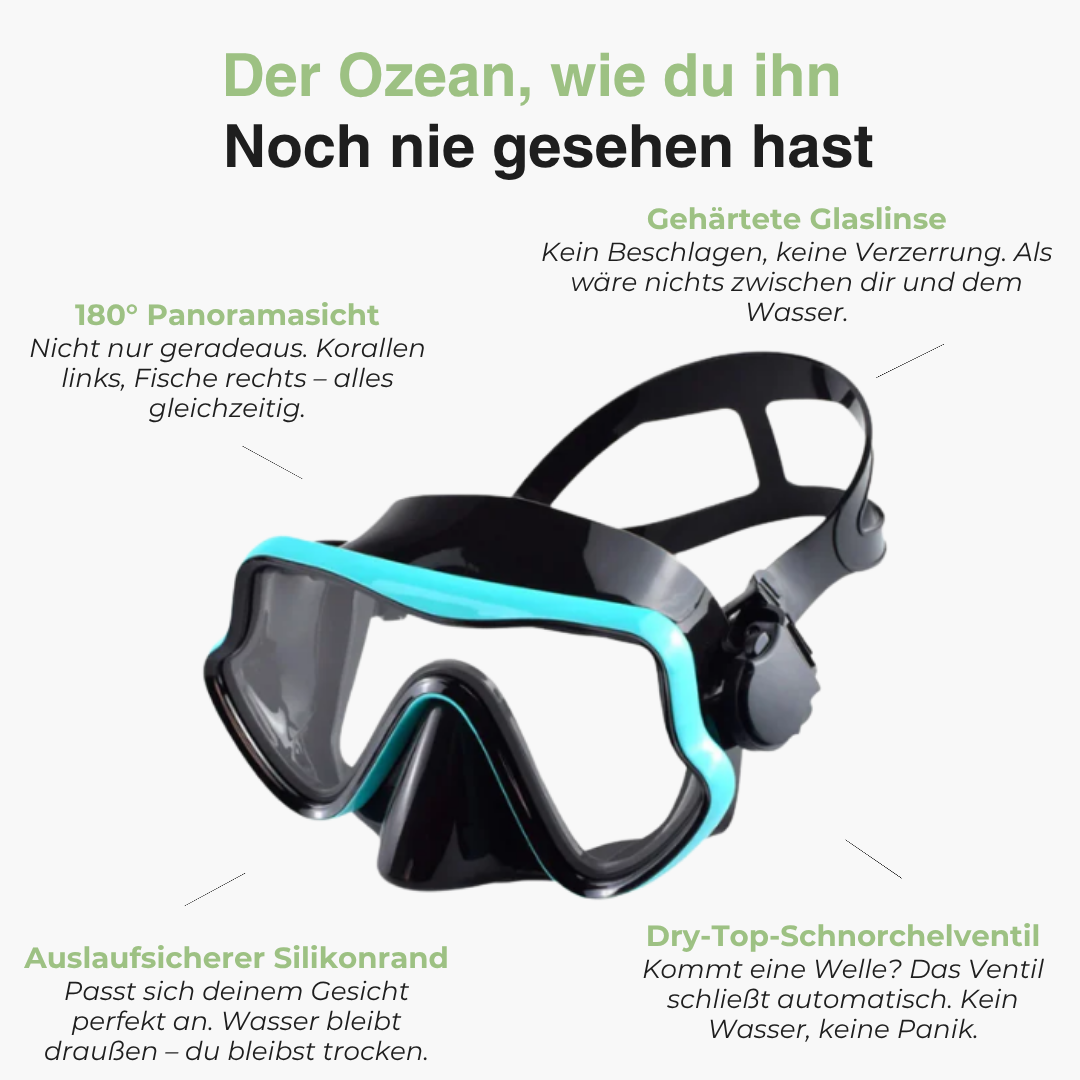 Schnorchelset mit Maske – 180° HD-Sicht, gehärtetes Glas – auslaufsicher