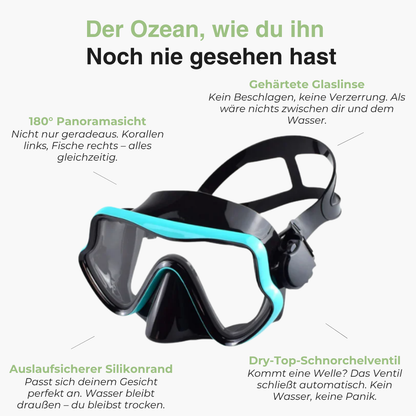 Schnorchelset mit Maske – 180° HD-Sicht, gehärtetes Glas – auslaufsicher