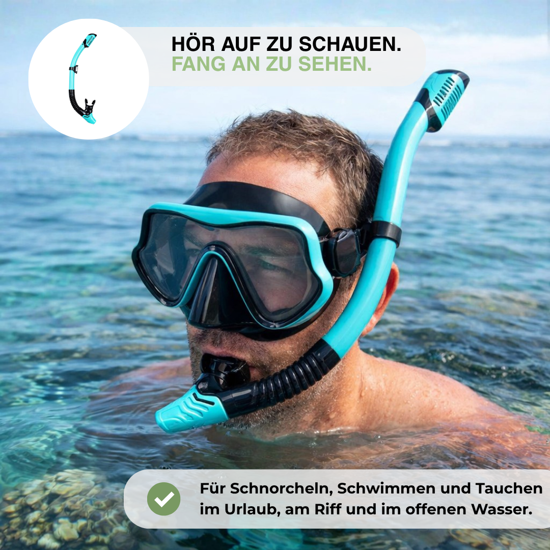 Schnorchelset mit Maske – 180° HD-Sicht, gehärtetes Glas – auslaufsicher