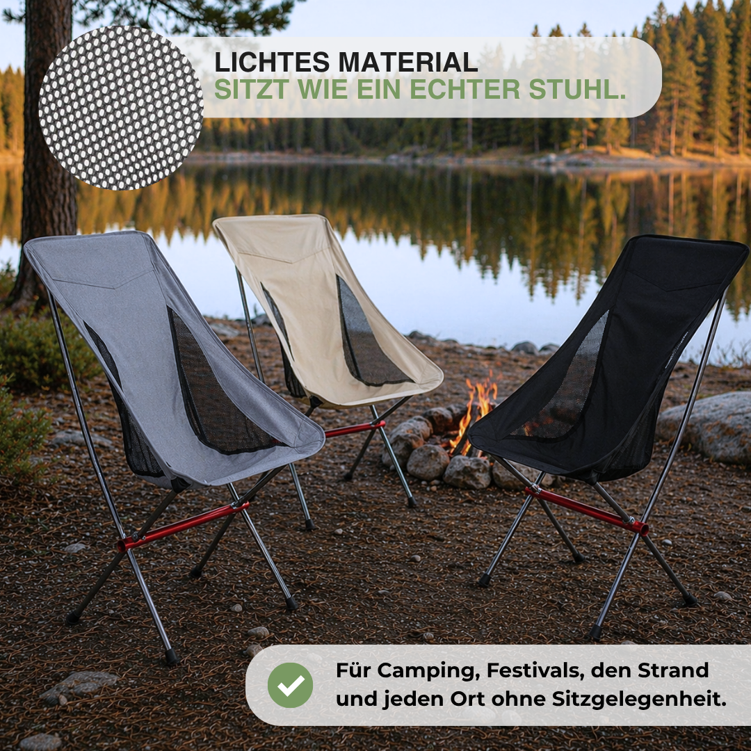 Ultraleichter klappbarer Campingstuhl – Hohe Rückenlehne, tragbarer Outdoorstuhl