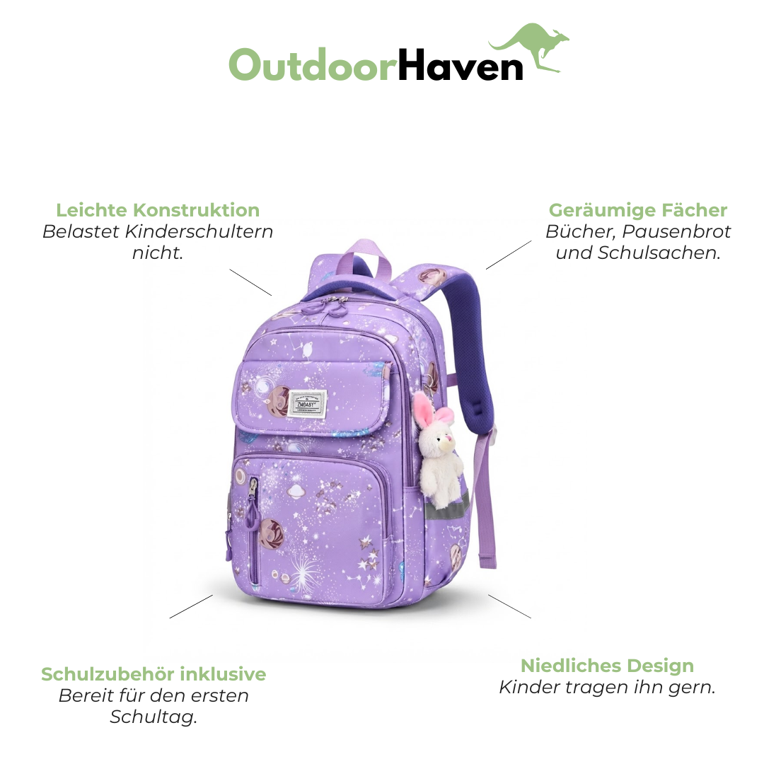 Schulrucksack für Schulkinder - Weltraum-Muster - Reflektorstreifen