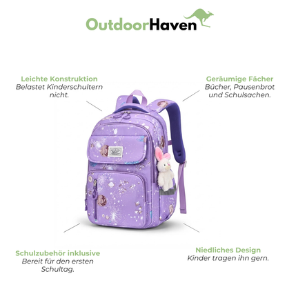 Schulrucksack für Schulkinder - Weltraum-Muster - Reflektorstreifen