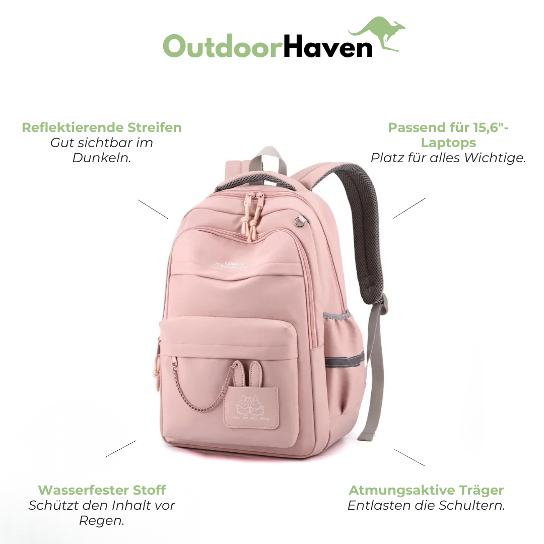 Schulrucksack für Mädchen - Trolleyband - viele Taschen