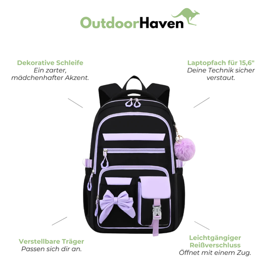 Schulrucksack für Mädchen - mit Schleife - für Laptop 15,6"